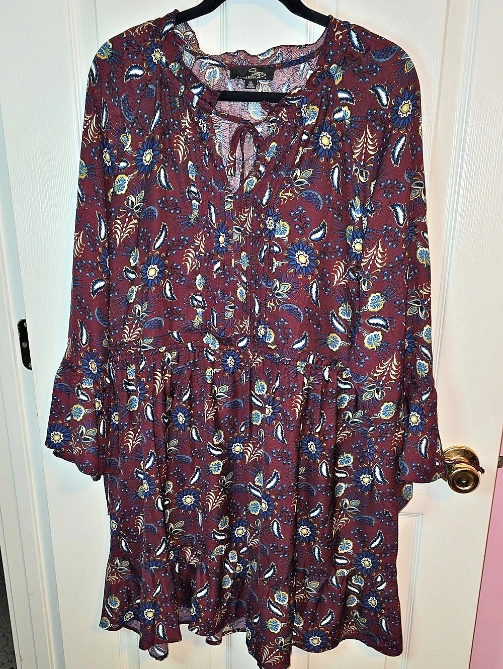 Sueanne Betro Floral Mini Dress Burgundy XL Like New